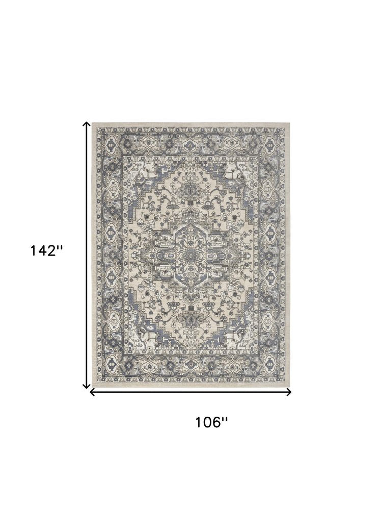 9' X 12' Cream Floral Power Loom Area Rug