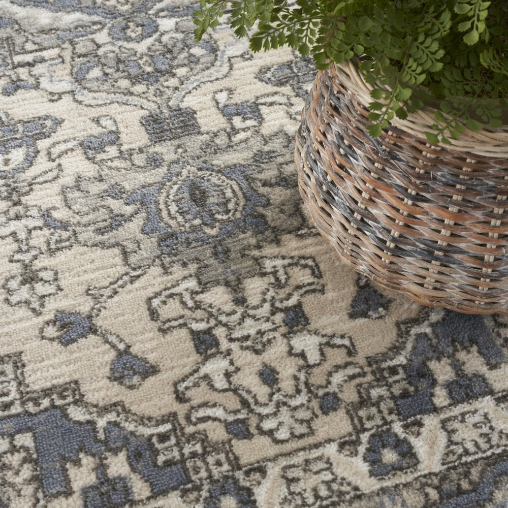 9' X 12' Cream Floral Power Loom Area Rug